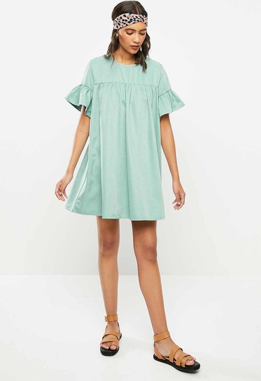 Blake - Ruffle sleeve babydoll mini dress - blue