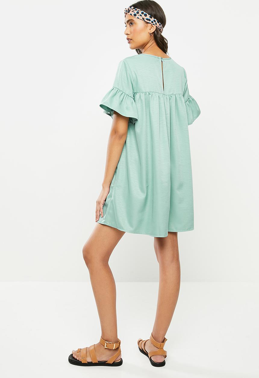 Blake - Ruffle sleeve babydoll mini dress - blue