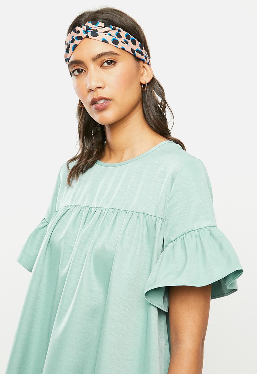 Blake - Ruffle sleeve babydoll mini dress - blue