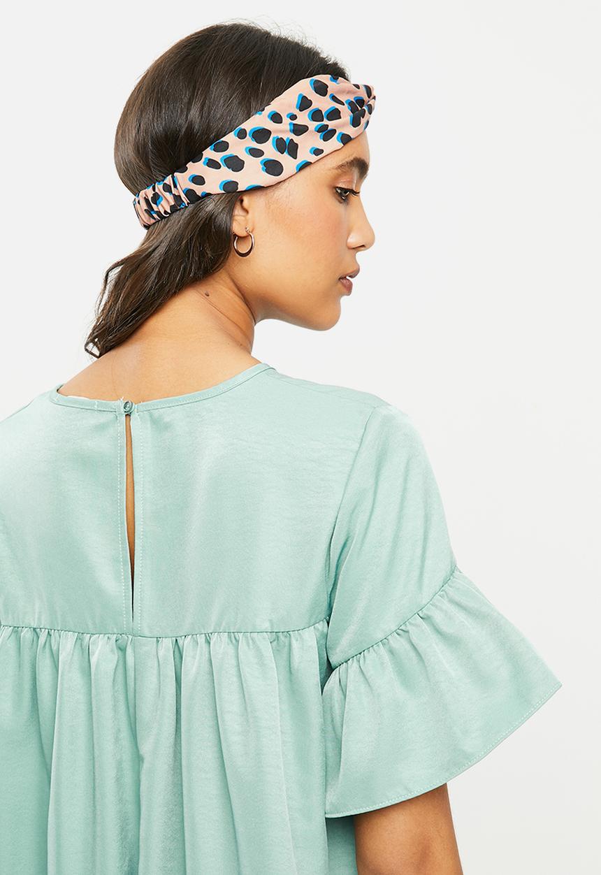 Blake - Ruffle sleeve babydoll mini dress - blue