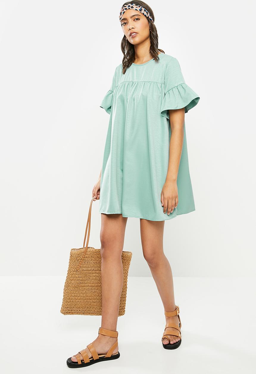 Blake - Ruffle sleeve babydoll mini dress - blue