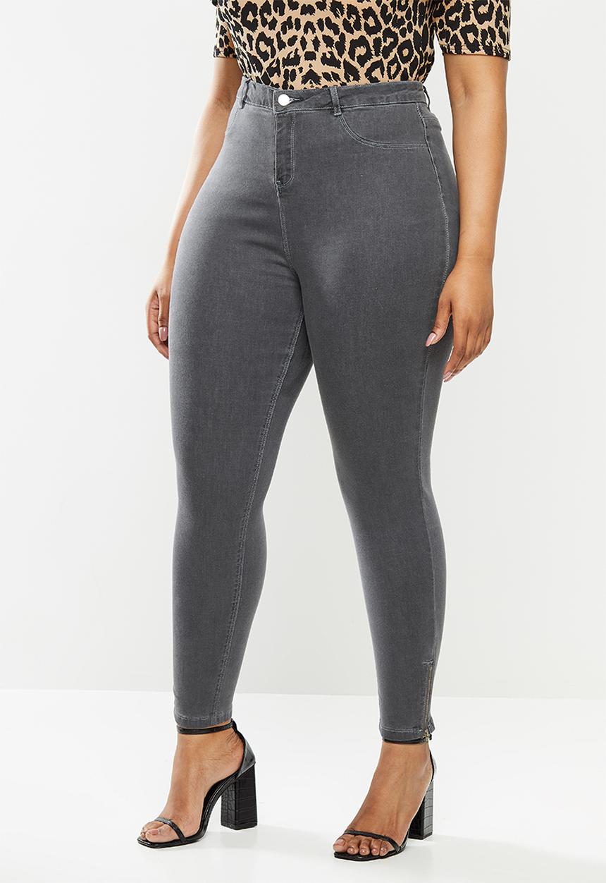 Missguided - Plus lawless high waisted ankle zip jeans - grey