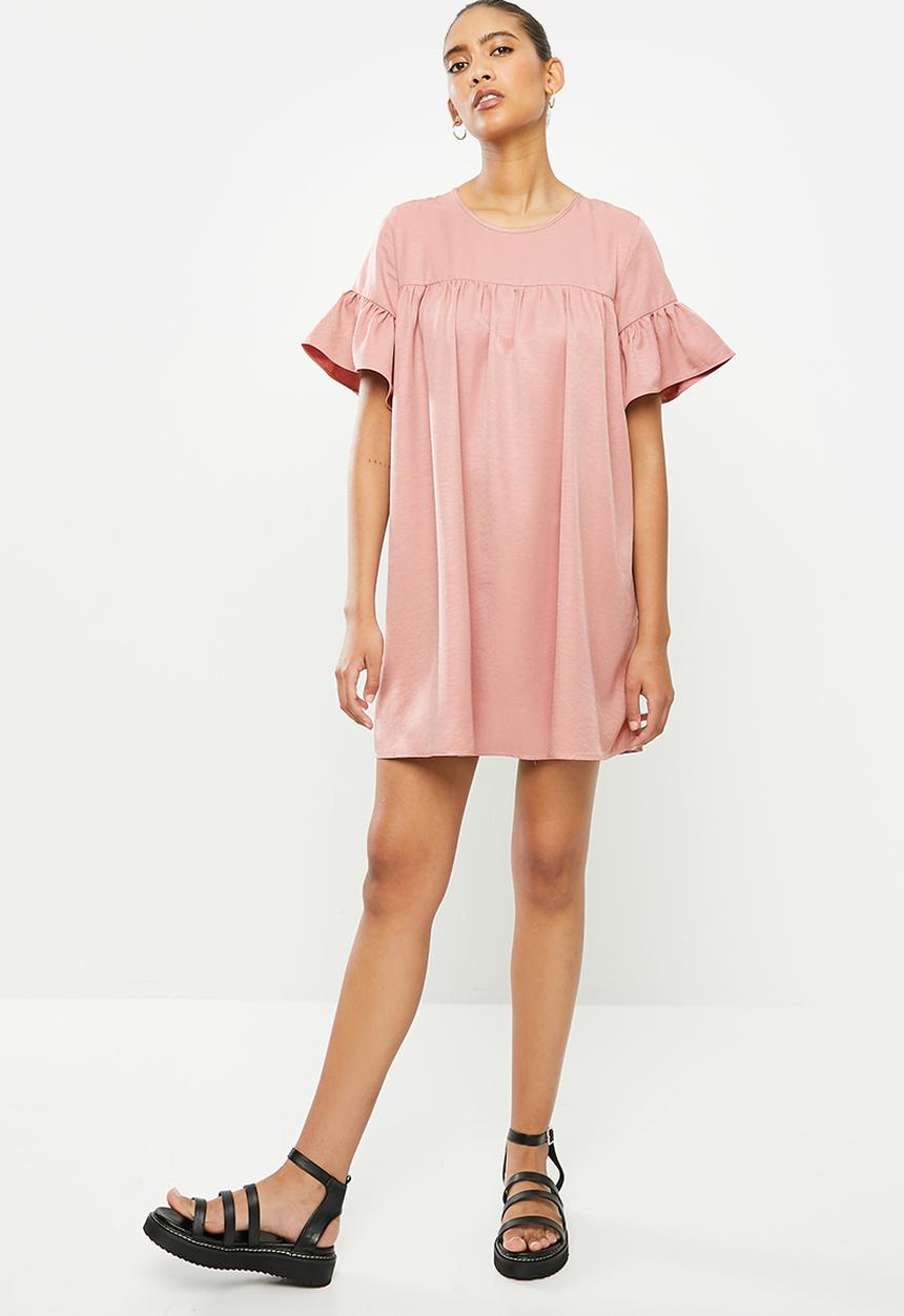 Blake - Ruffle sleeve babydoll mini dress - pink
