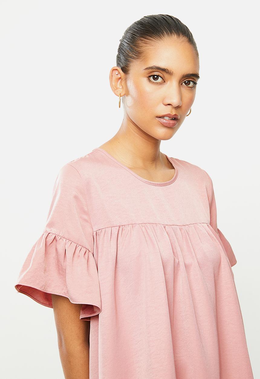 Blake - Ruffle sleeve babydoll mini dress - pink