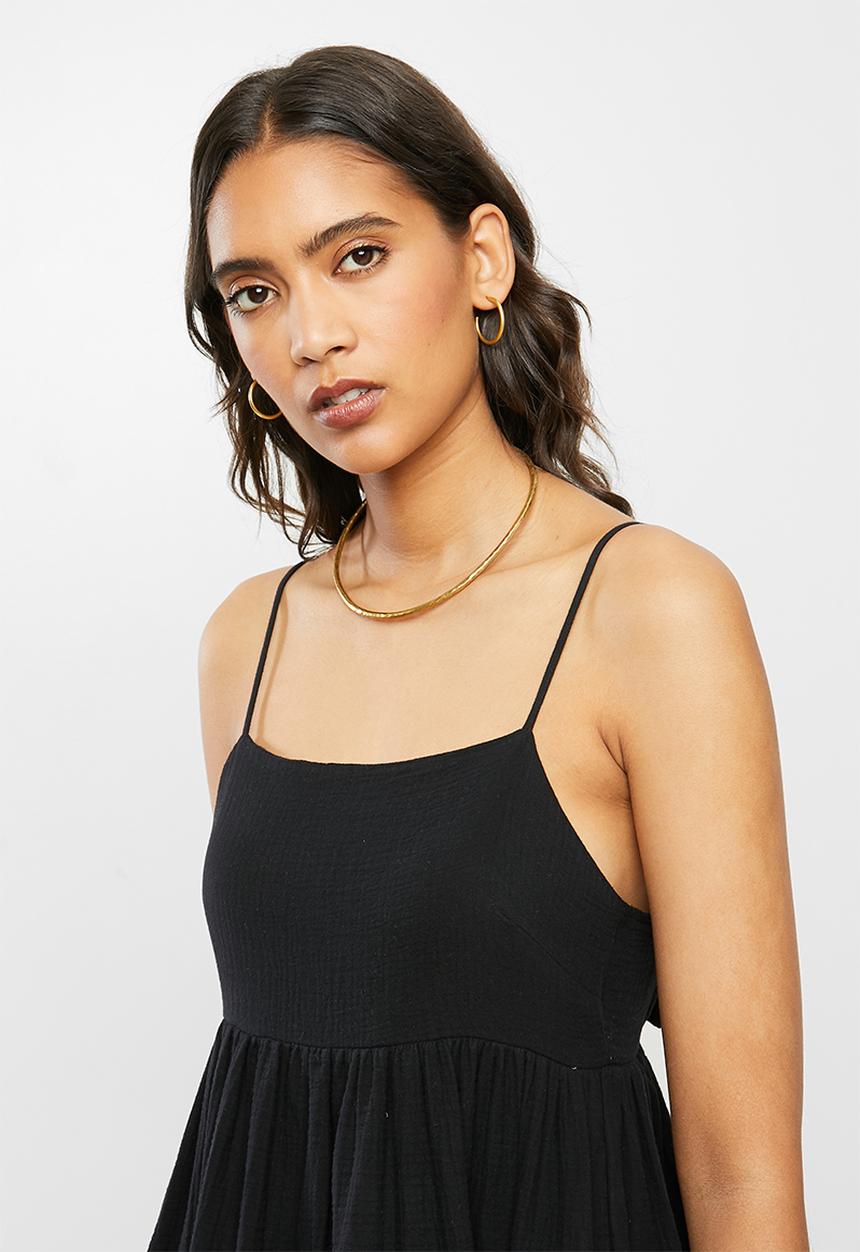 VELVET - Textured tie back mini-dress - black