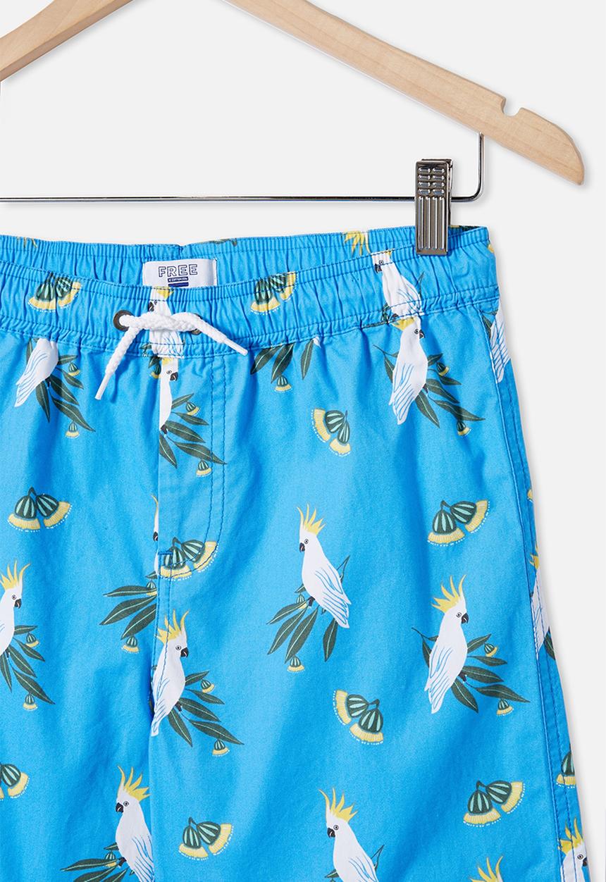 Free by Cotton On - Boys volly short - cockatoo gumnuts/blue bird