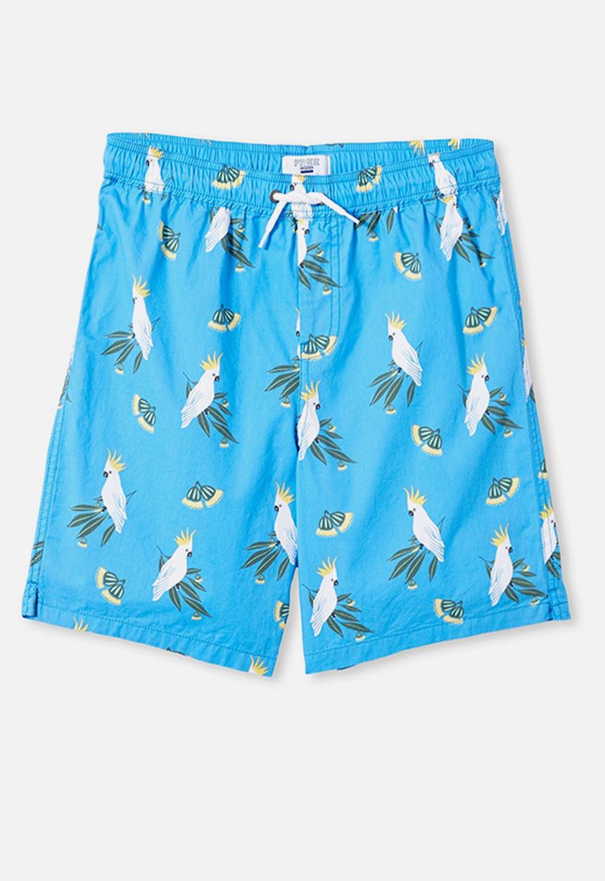 Free by Cotton On - Boys volly short - cockatoo gumnuts/blue bird