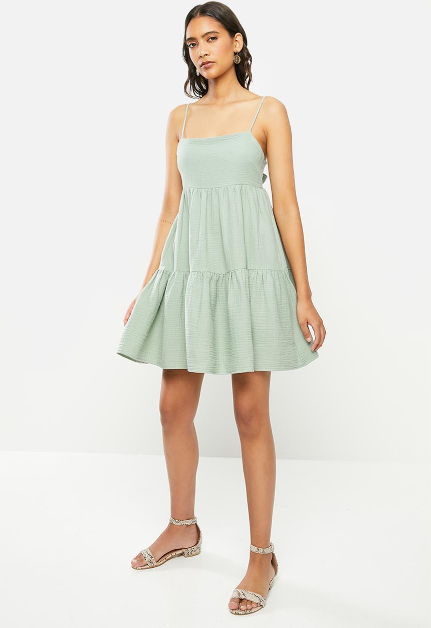 VELVET - Textured tie back mini dress - sage