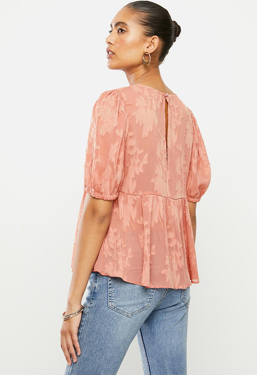 VELVET - Burn out puff sleeve blouse - pink