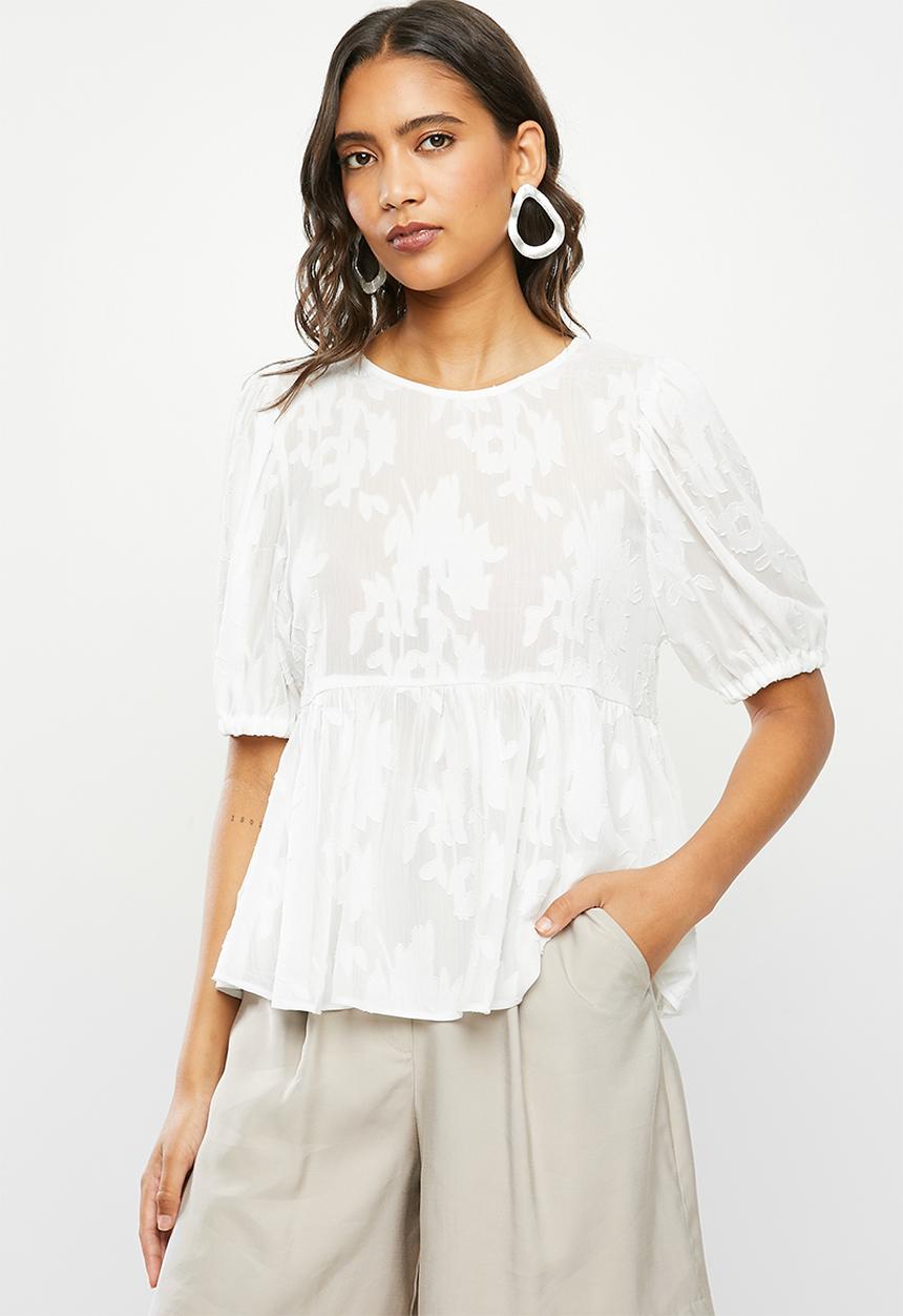 VELVET - Burn out puff sleeve blouse - white