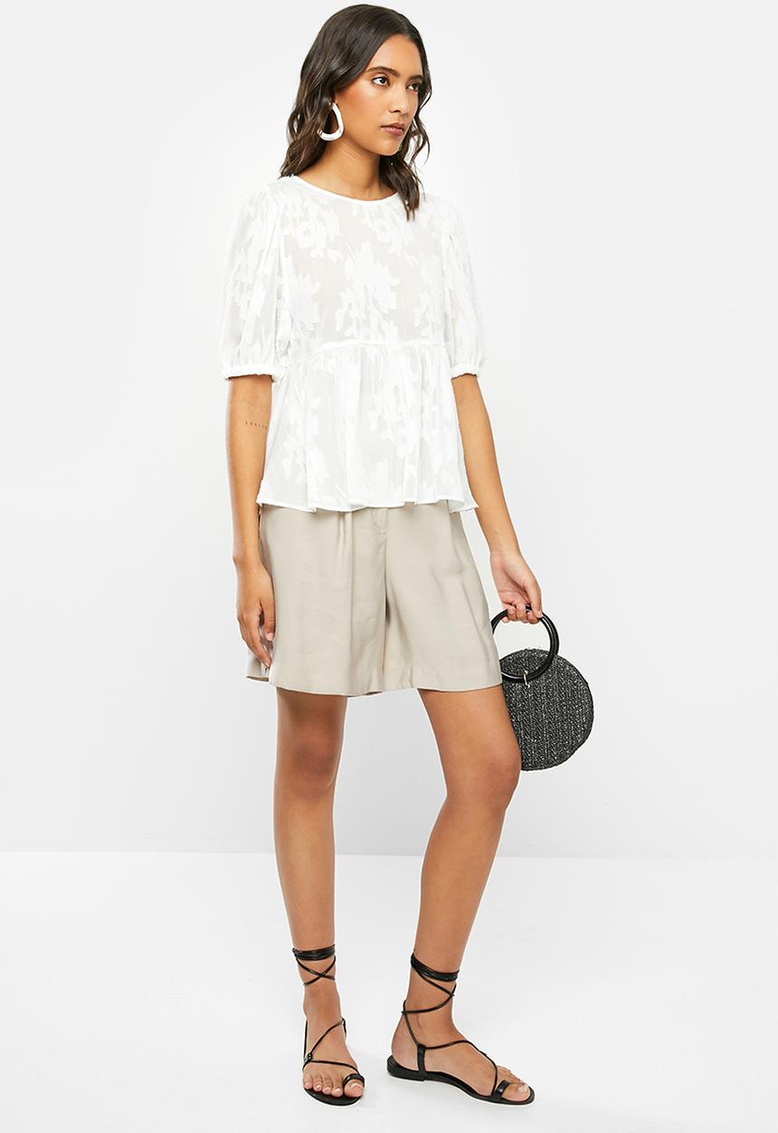 VELVET - Burn out puff sleeve blouse - white