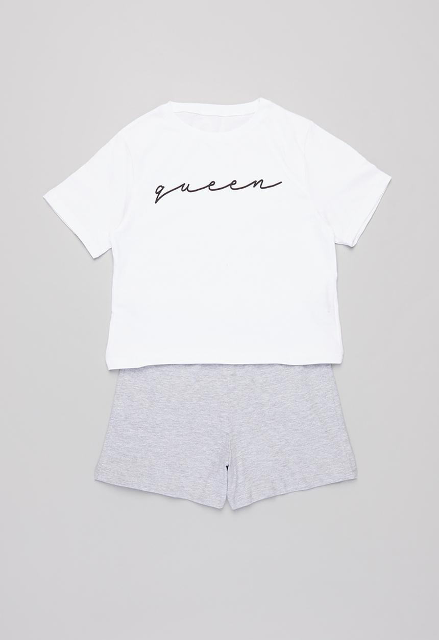 Rebel Republic - Girls printed pj set - white & grey