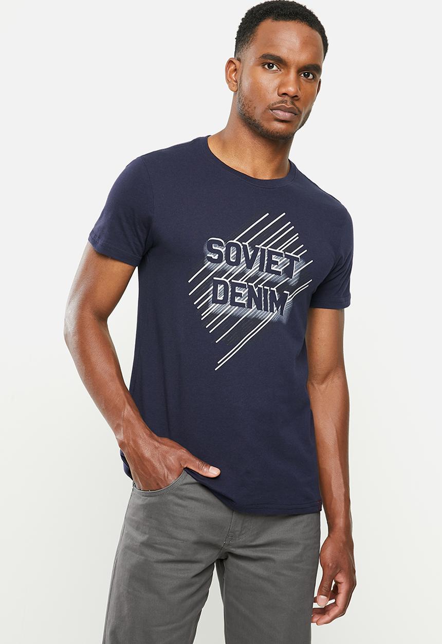 SOVIET - Springsteen slim fit short sleeve crew neck tee - navy