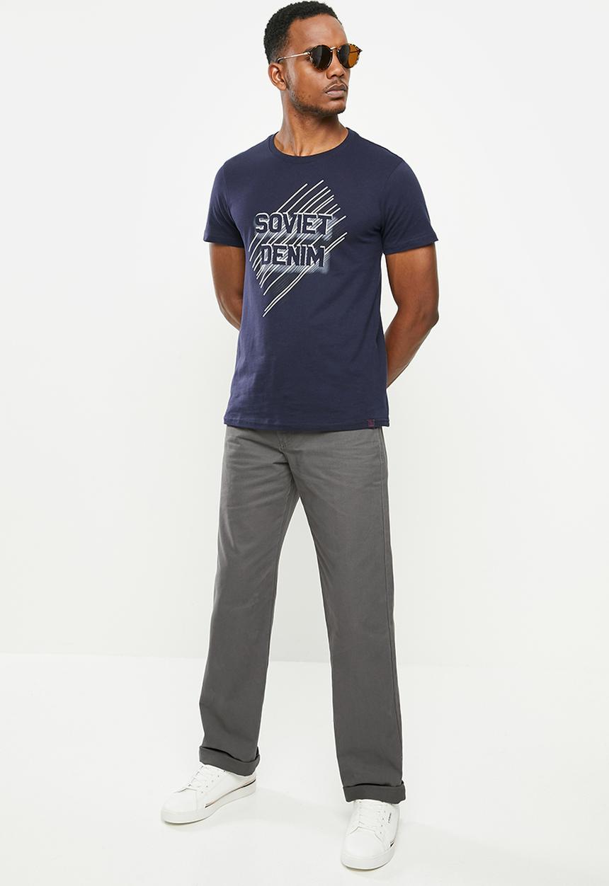 SOVIET - Springsteen slim fit short sleeve crew neck tee - navy