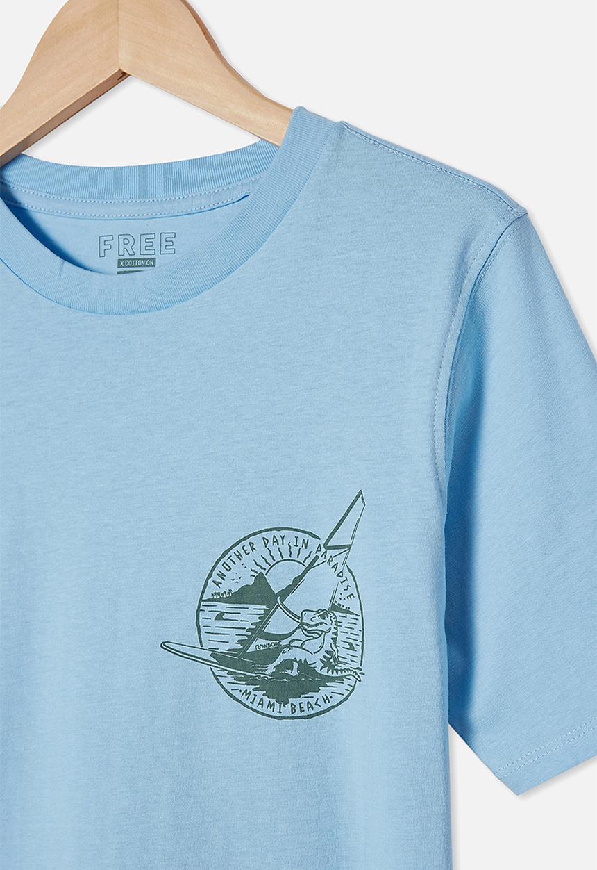 Free by Cotton On - Free boys skater short sleeve tee - sky haze