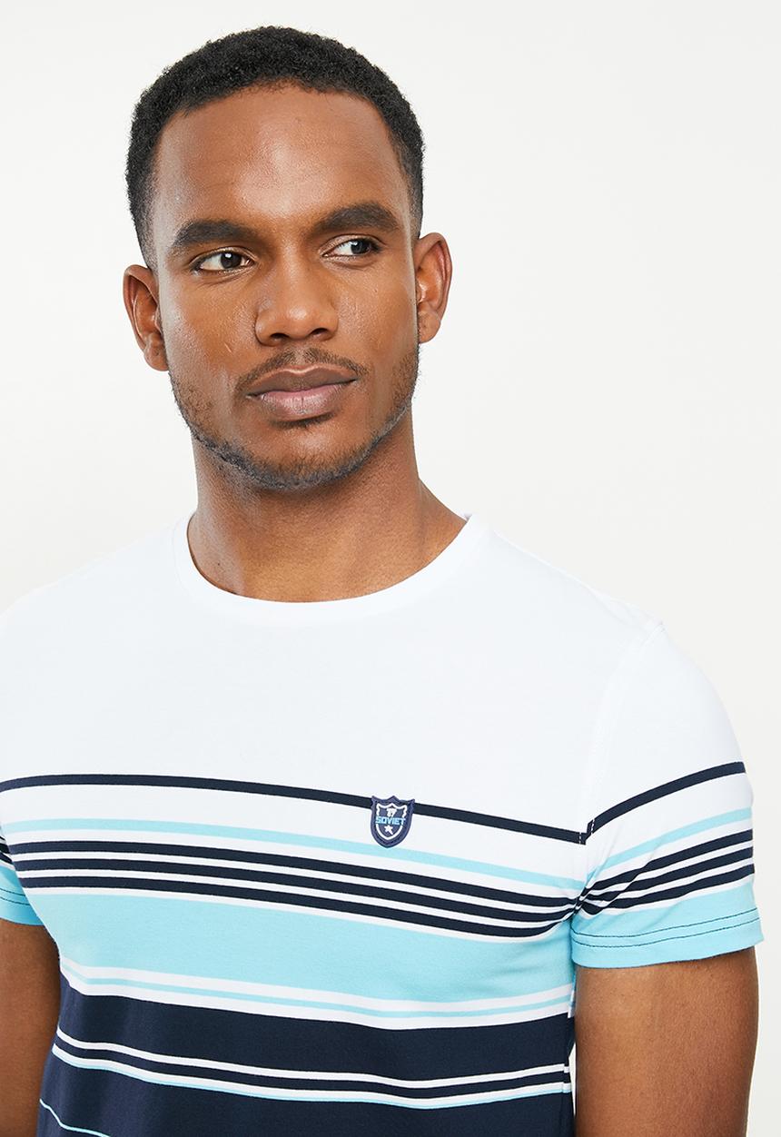 SOVIET - Rourke mens short sleeve fashion tee - white & blue