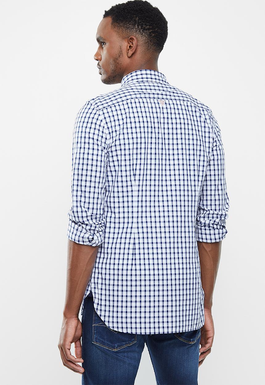 GUESS - Textured check long sleeve shirt - navy
