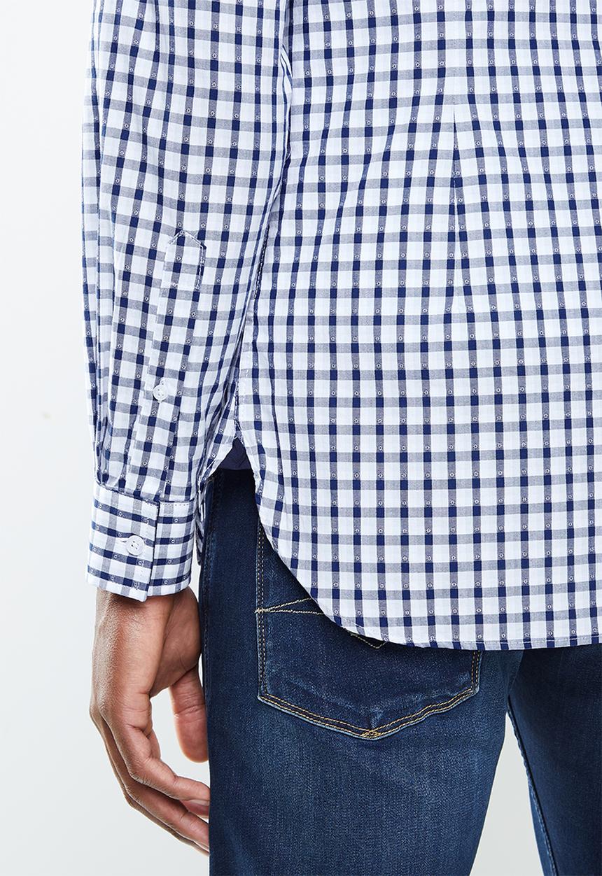 GUESS - Textured check long sleeve shirt - navy