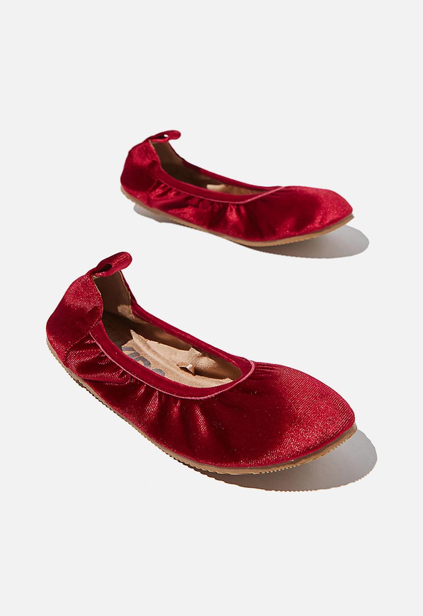 Cotton On - Kids primo ballet flat - velvet tie up - red berry