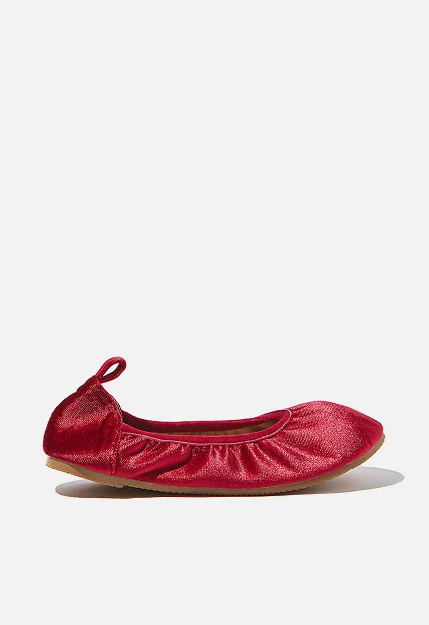 Cotton On - Kids primo ballet flat - velvet tie up - red berry