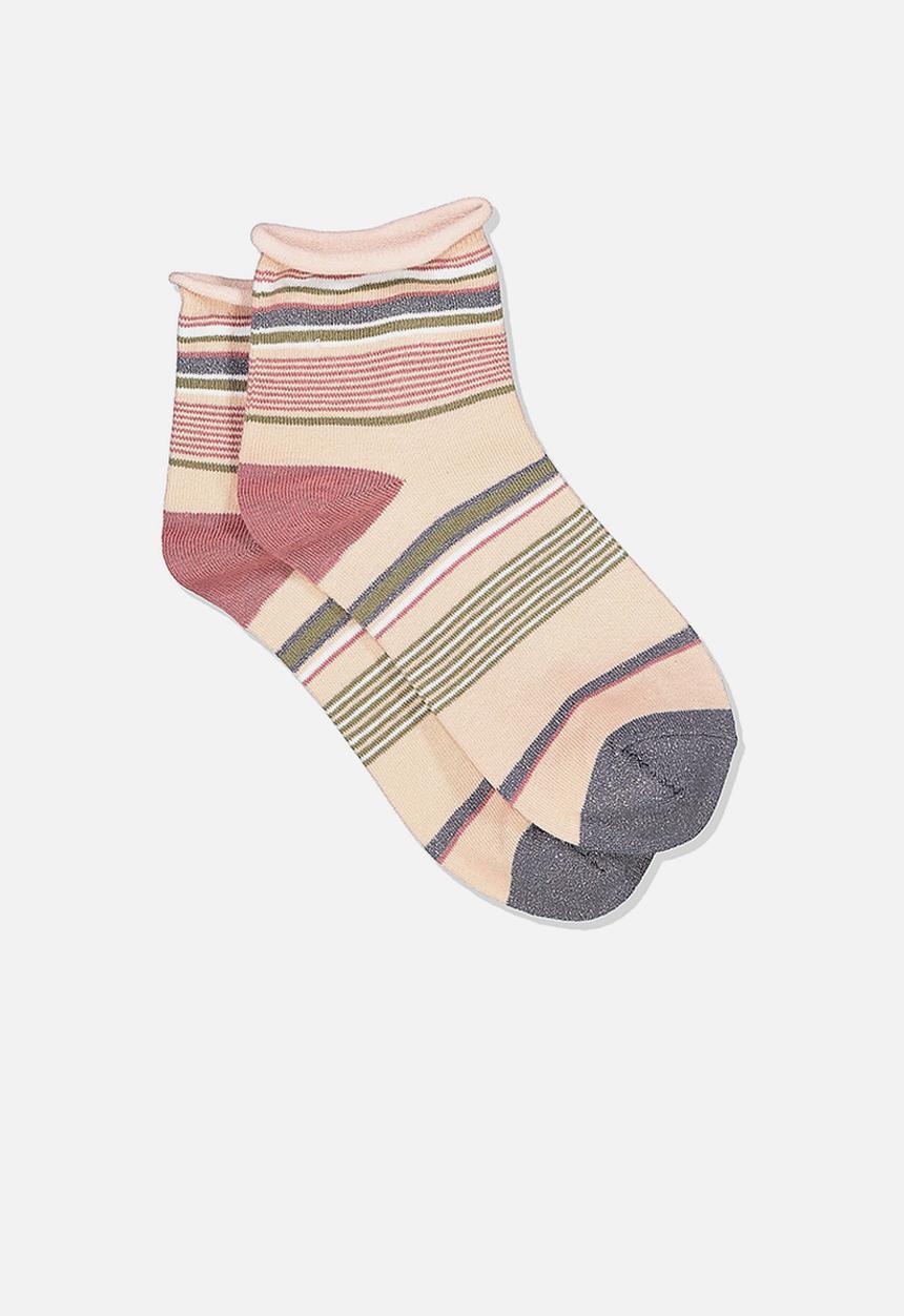 Cotton On - Roll top quarter crew sock - blush mix stripe