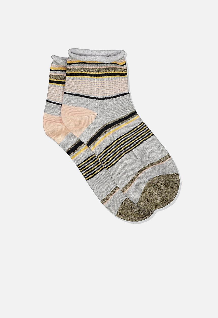 Cotton On - Roll top quarter crew sock - grey mix stripe