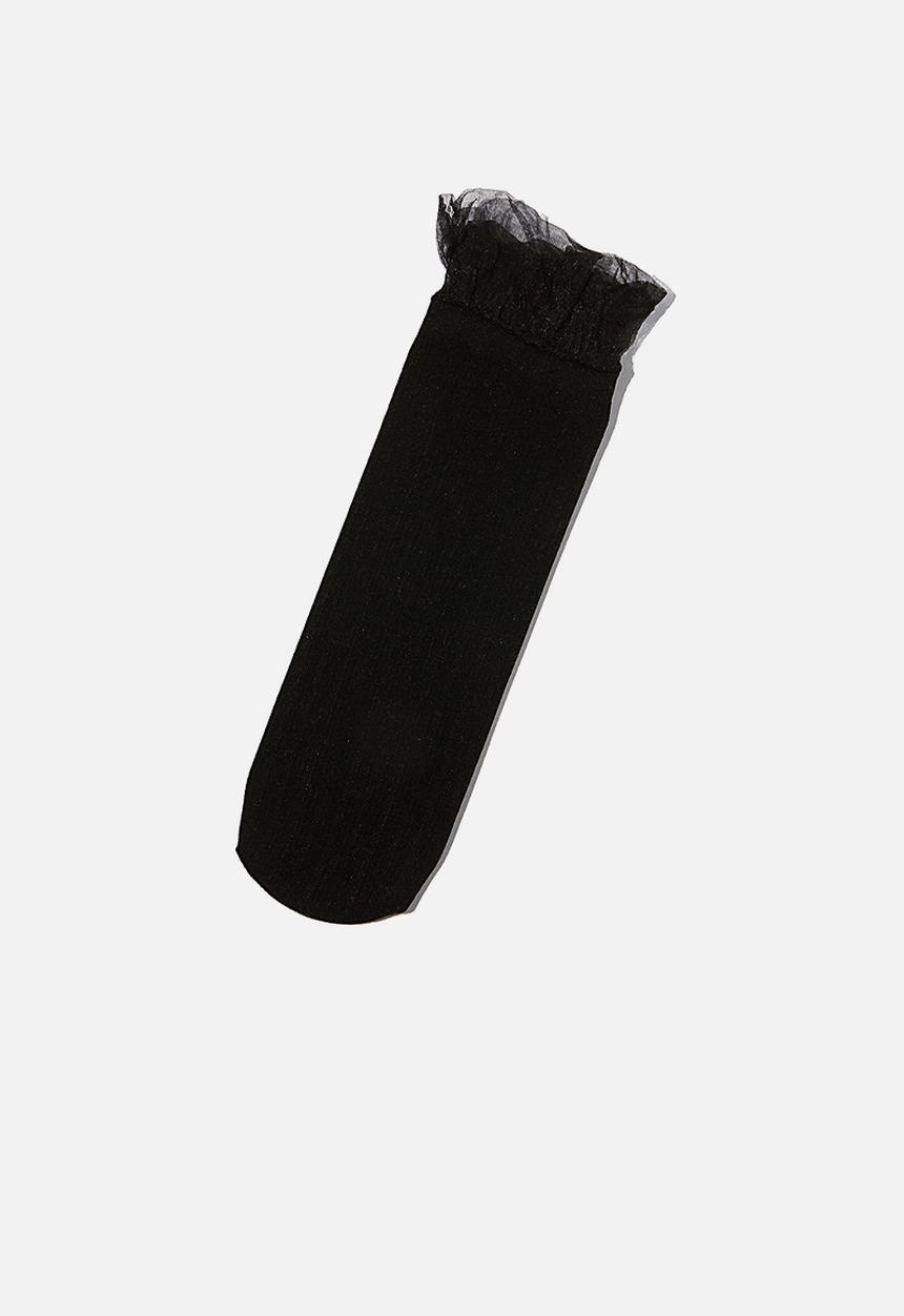 Cotton On - Sheer frilled ankle sock - black