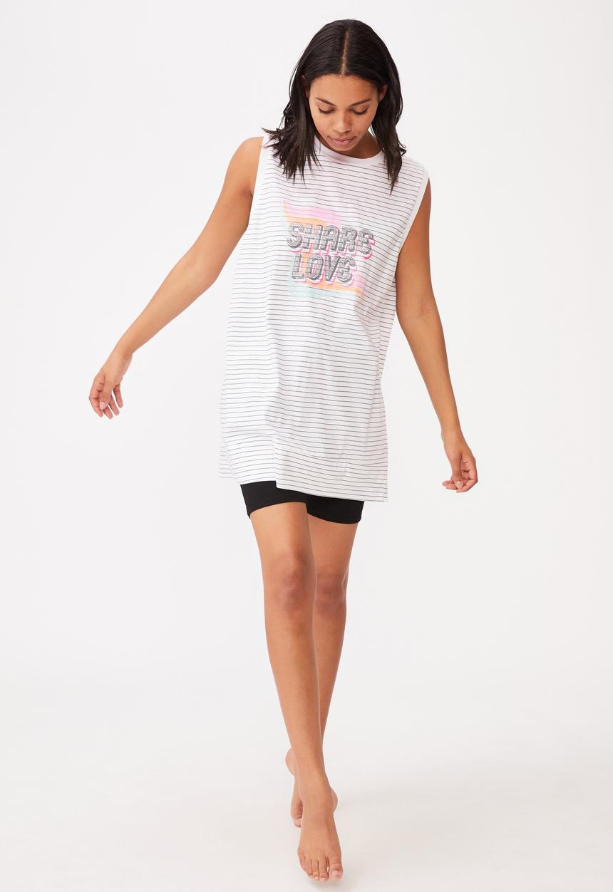 Cotton On - 90s Tank nightie - white & black 