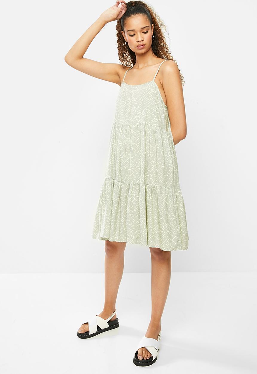 Blake - Printed tiered cami dress - green & white 