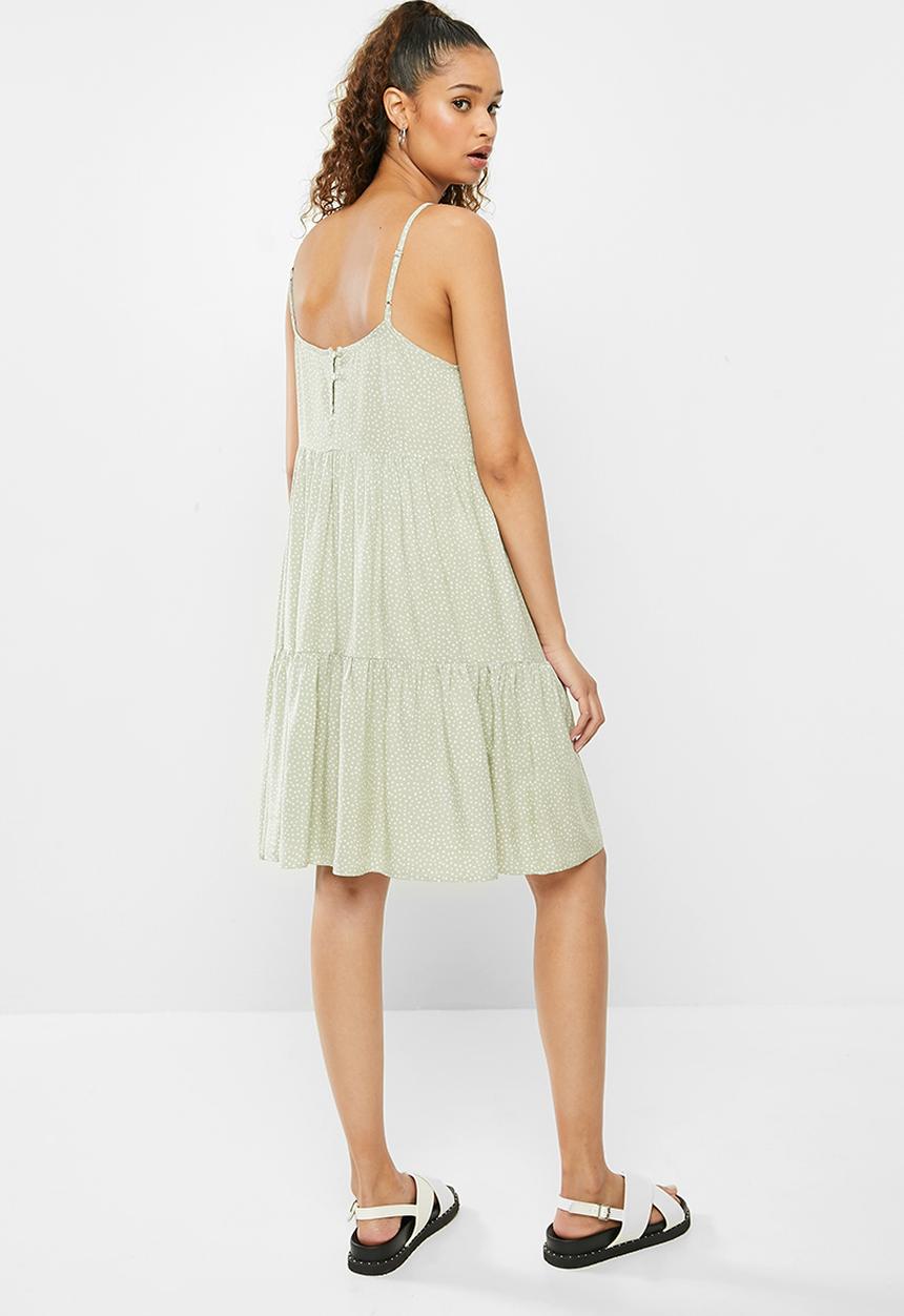 Blake - Printed tiered cami dress - green & white 