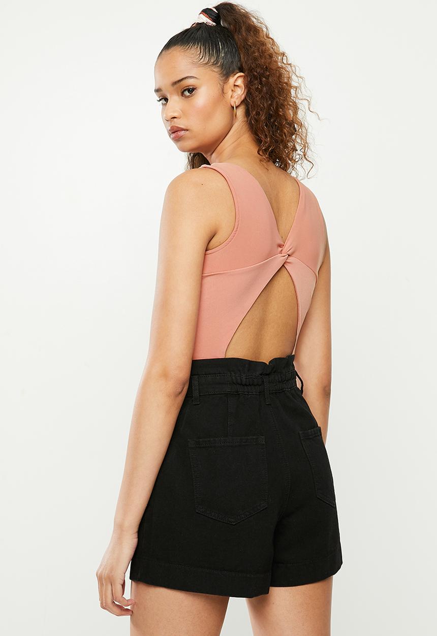Blake - Knot back fitted bodysuit - dusty coral