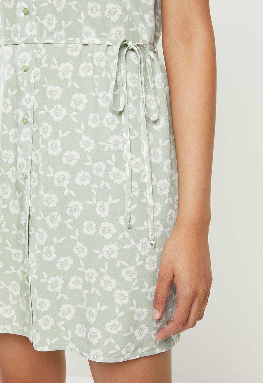 Blake - Button down mini dress - green & white 