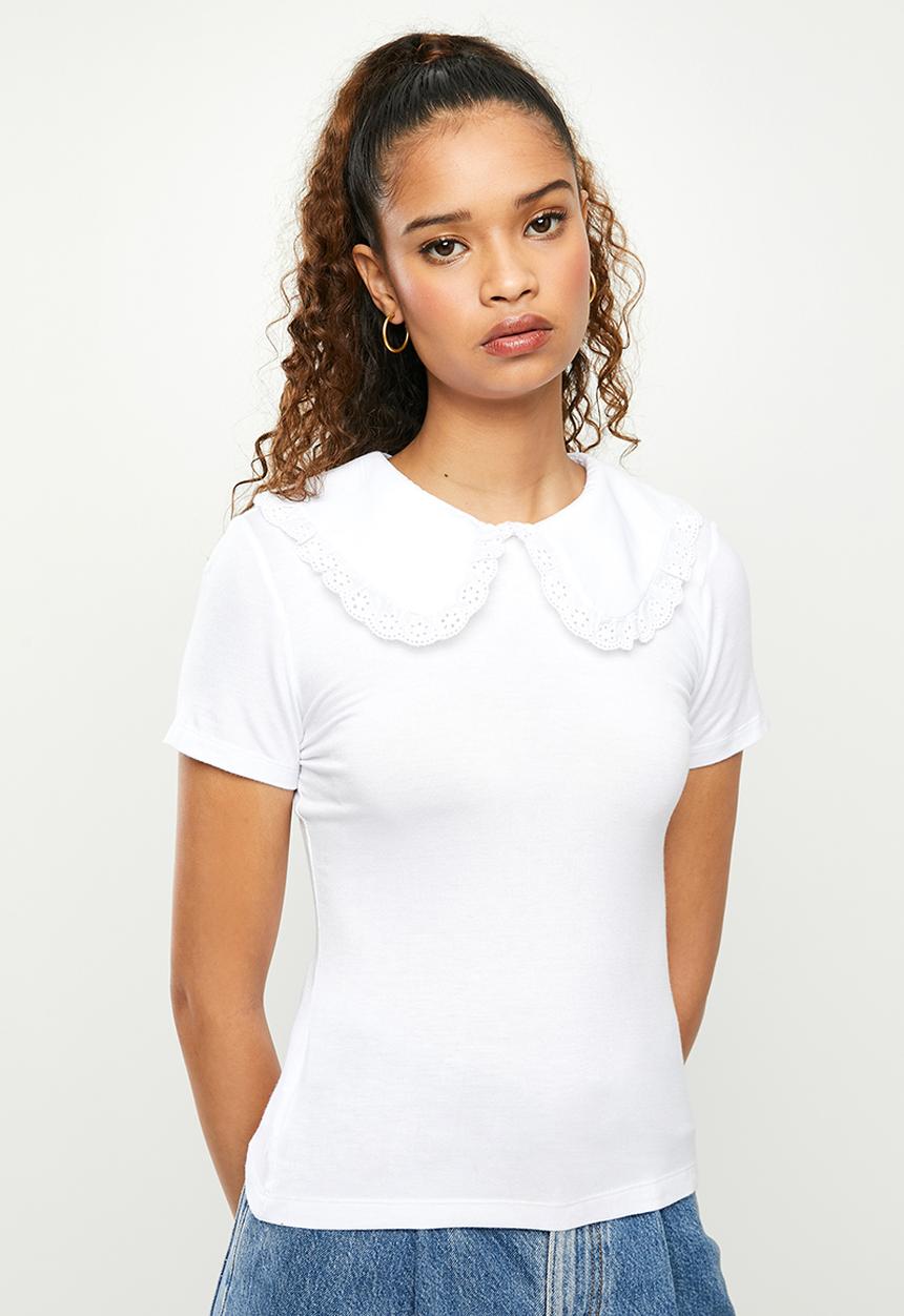 Blake - Statement collar combo T-shirt - white
