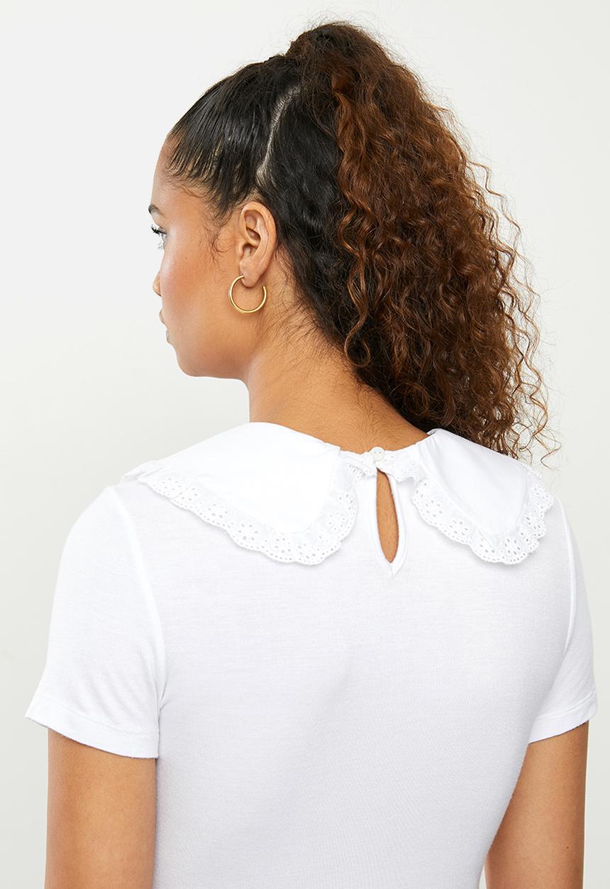 Blake - Statement collar combo T-shirt - white