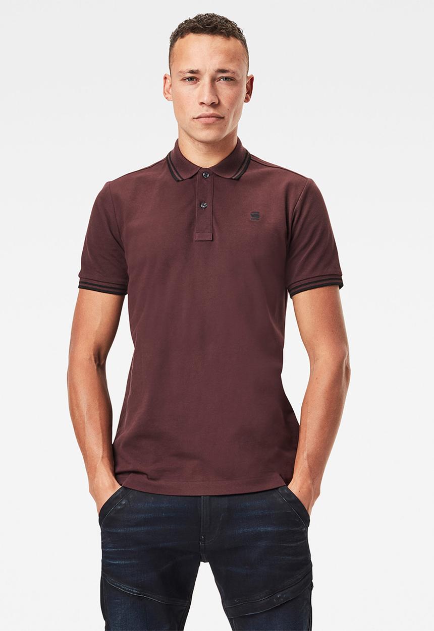 G-STAR - Dunda slim stripe short sleeve polo - burgundy 