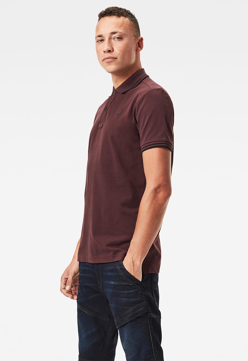 G-STAR - Dunda slim stripe short sleeve polo - burgundy 