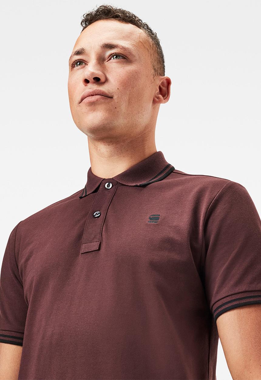 G-STAR - Dunda slim stripe short sleeve polo - burgundy 