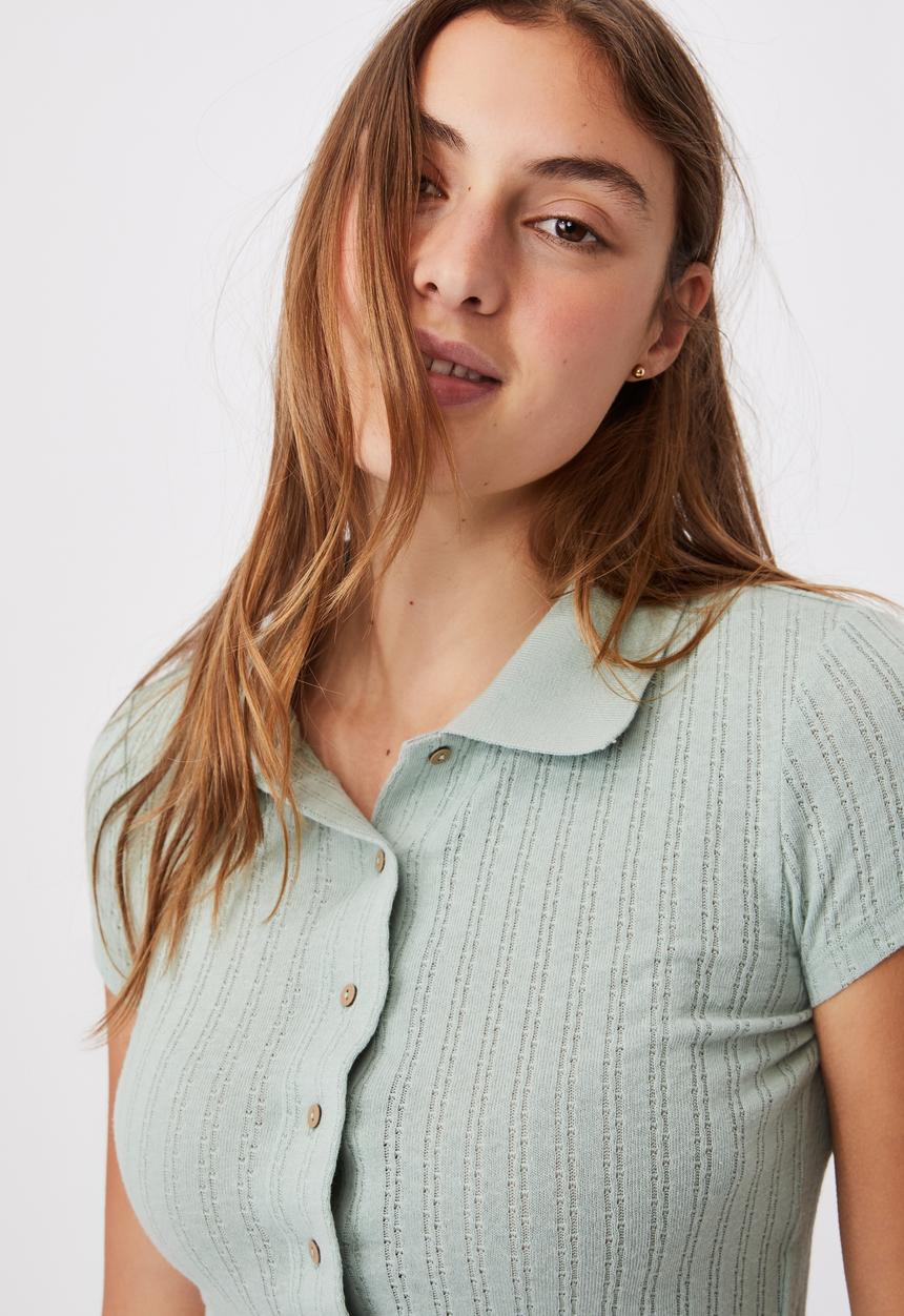 Cotton On - Knit pointelle polo - mint 