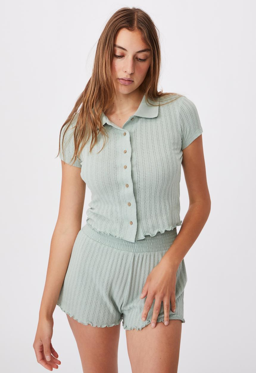 Cotton On - Knit pointelle polo - mint 