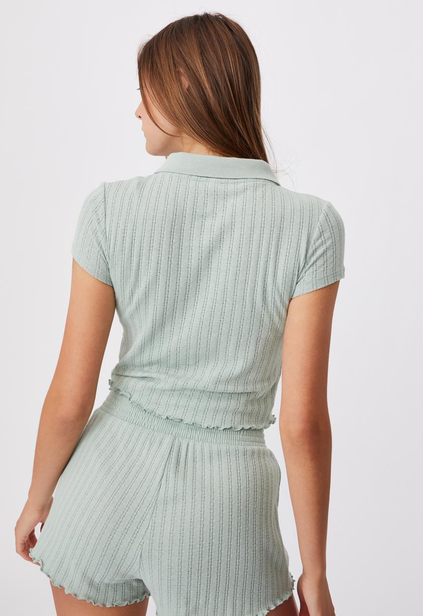 Cotton On - Knit pointelle polo - mint 