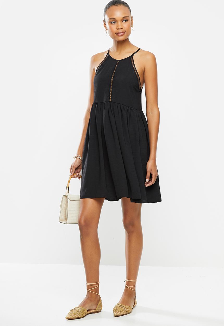 MILLA - Woven halter mini dress with trim - black