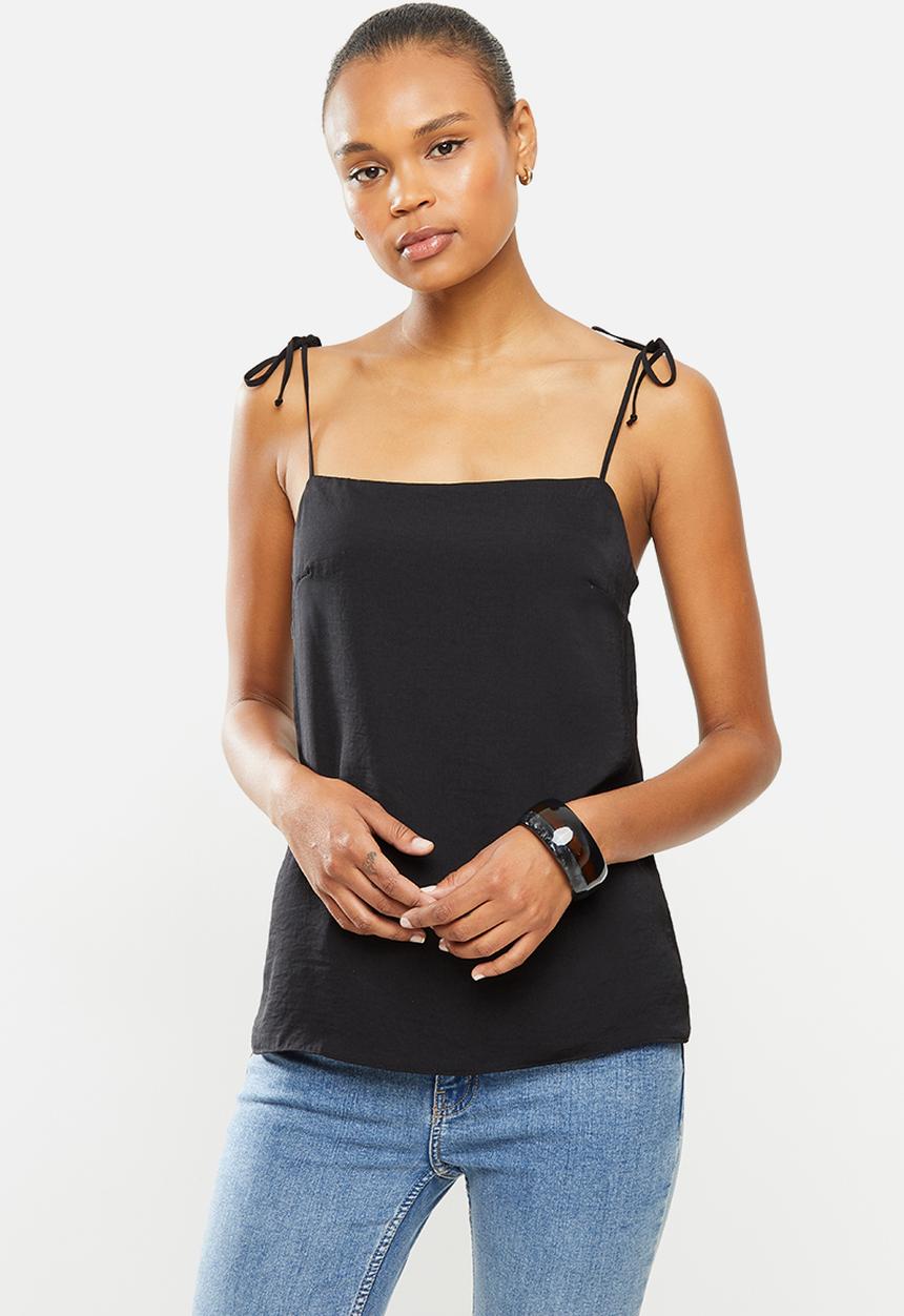 MILLA - Satin cami blouse witth ties - black
