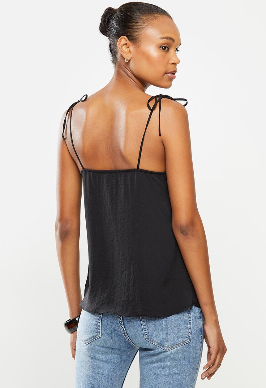 MILLA - Satin cami blouse witth ties - black