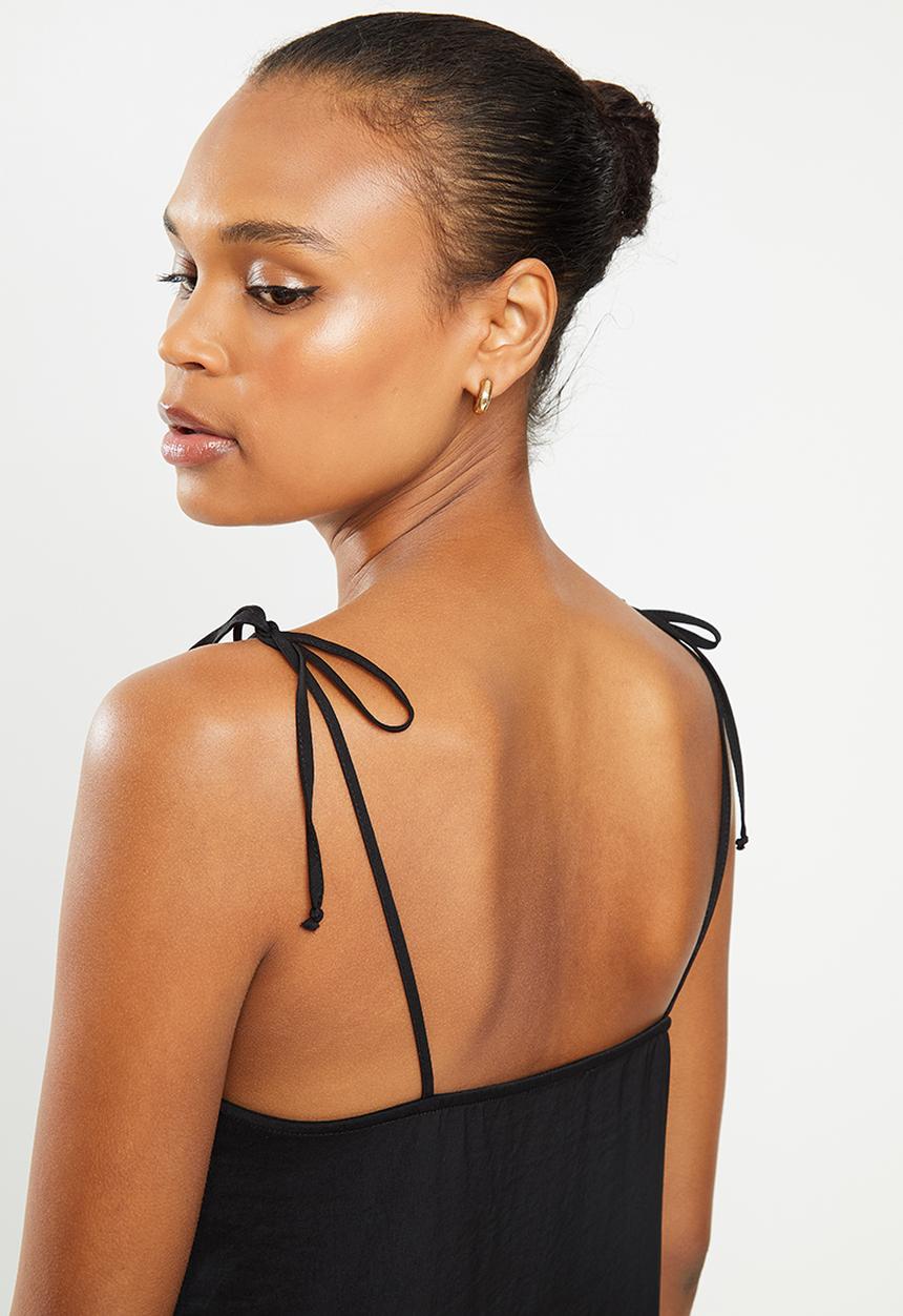 MILLA - Satin cami blouse witth ties - black