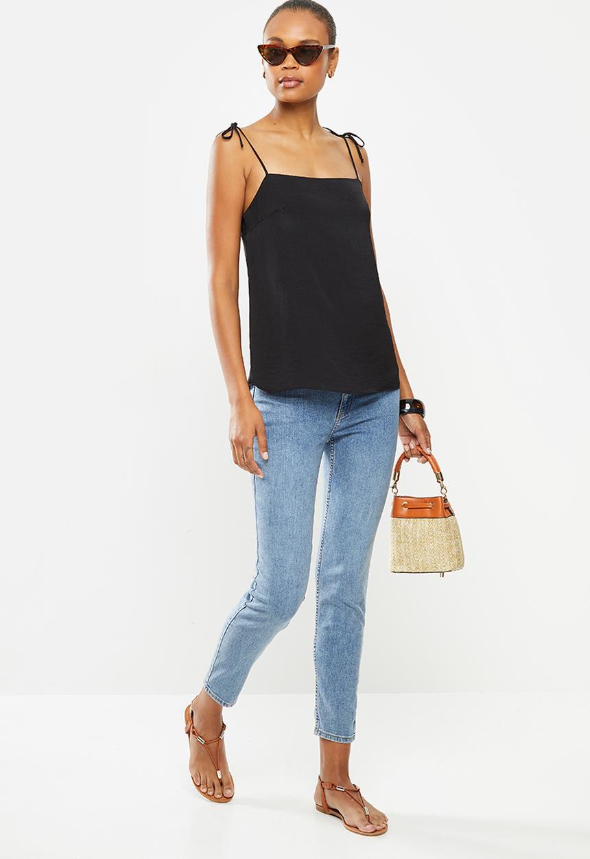 MILLA - Satin cami blouse witth ties - black