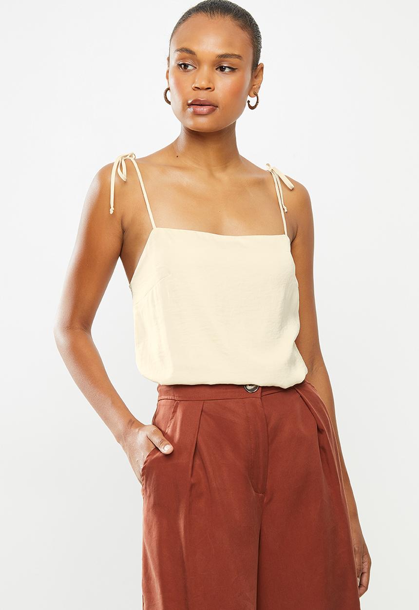 MILLA - Satin cami blouse witth ties - cream