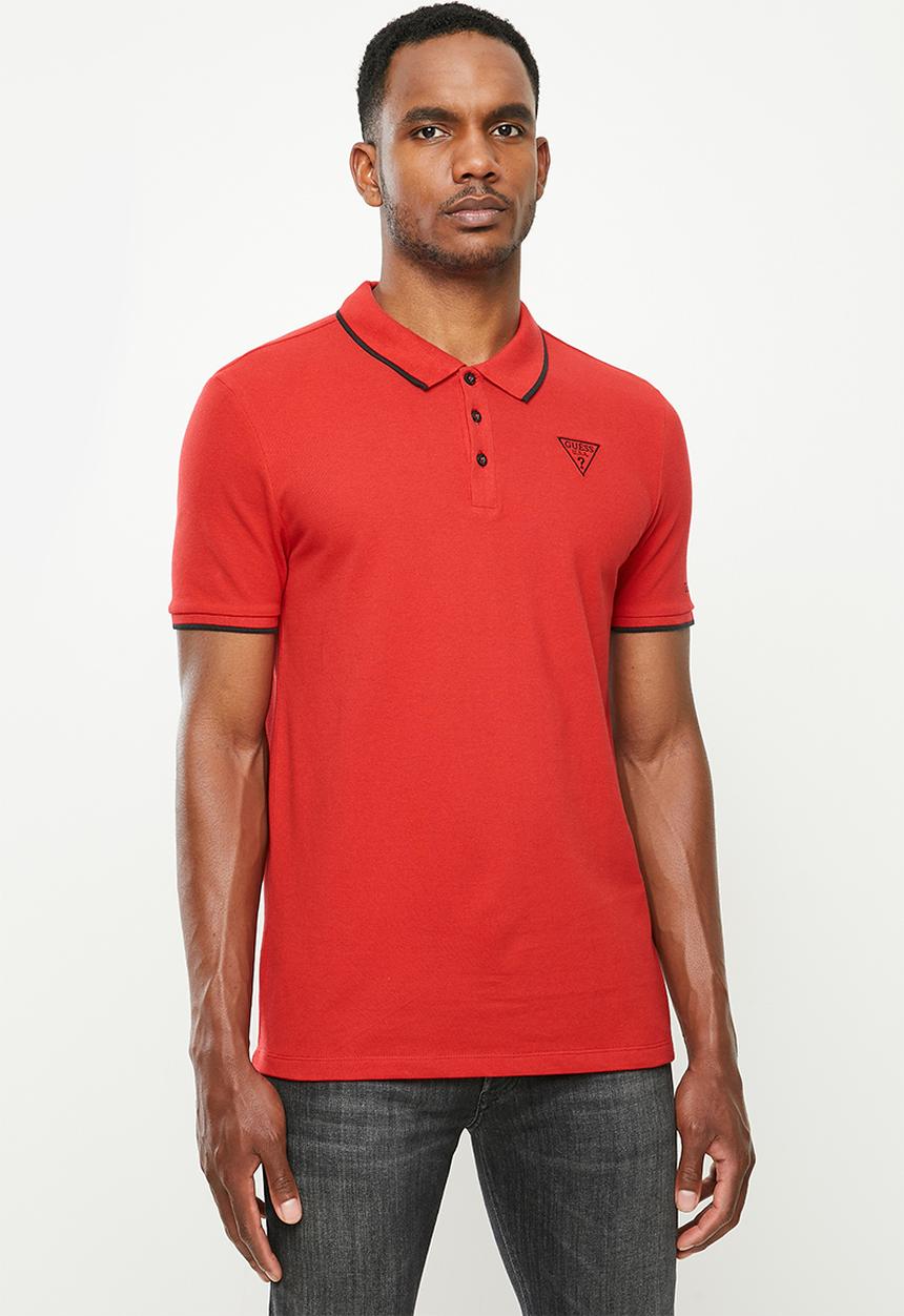 GUESS - Short sleeve guess tipping polo - red