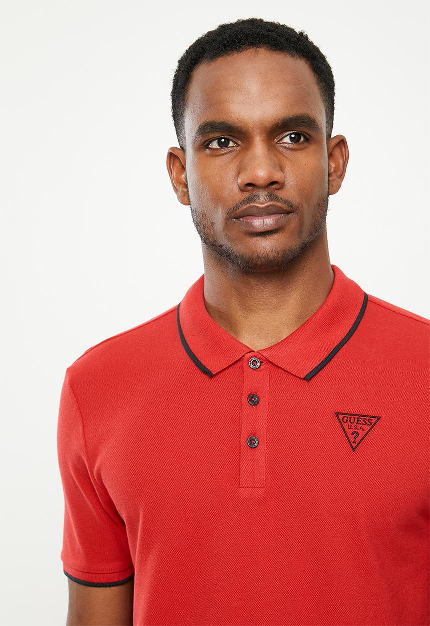 GUESS - Short sleeve guess tipping polo - red