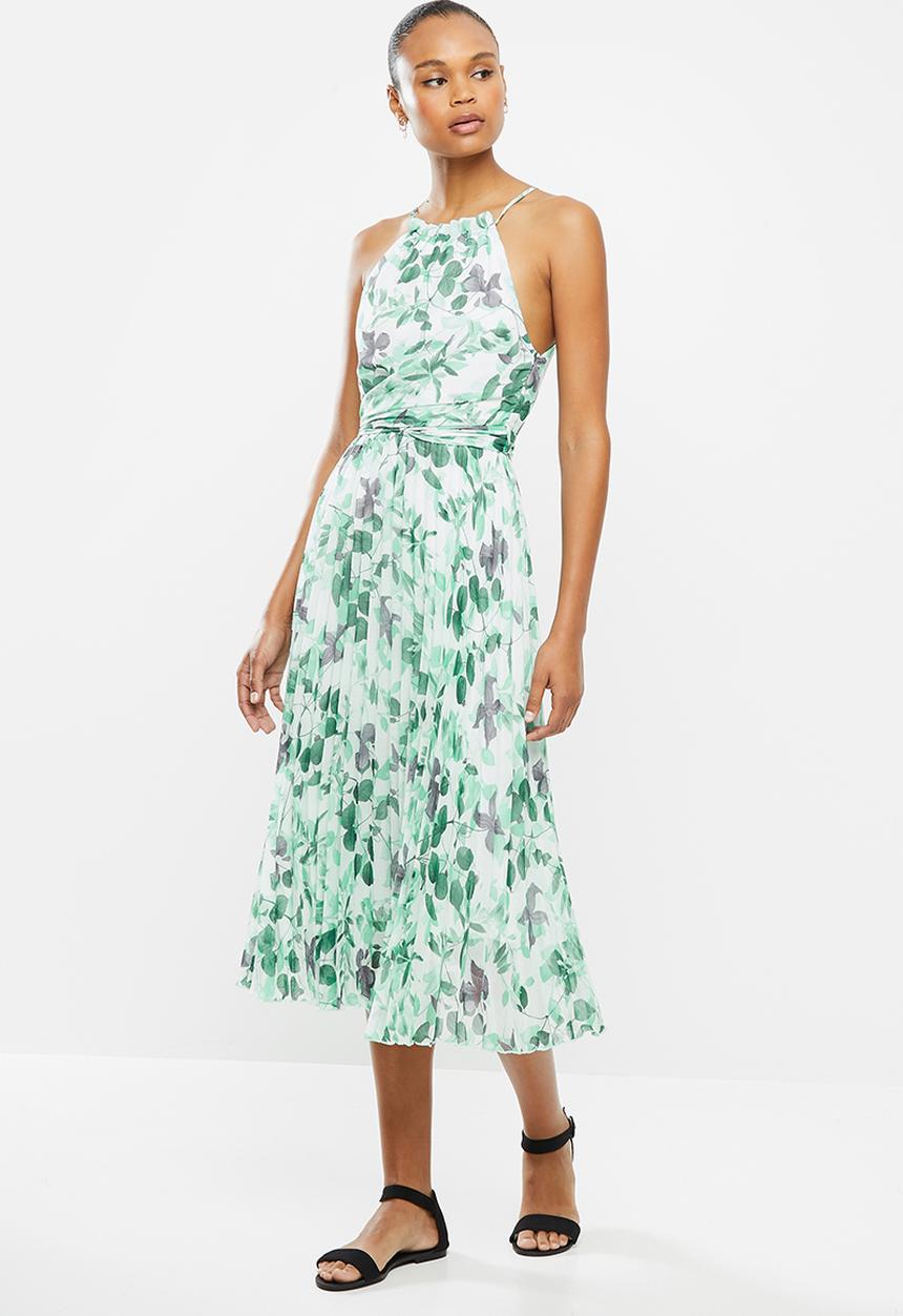 MILLA - Halter pleated midi dress - green