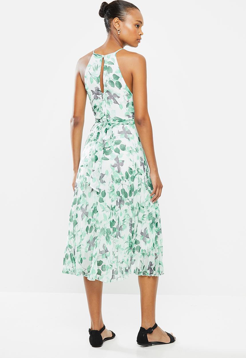 MILLA - Halter pleated midi dress - green